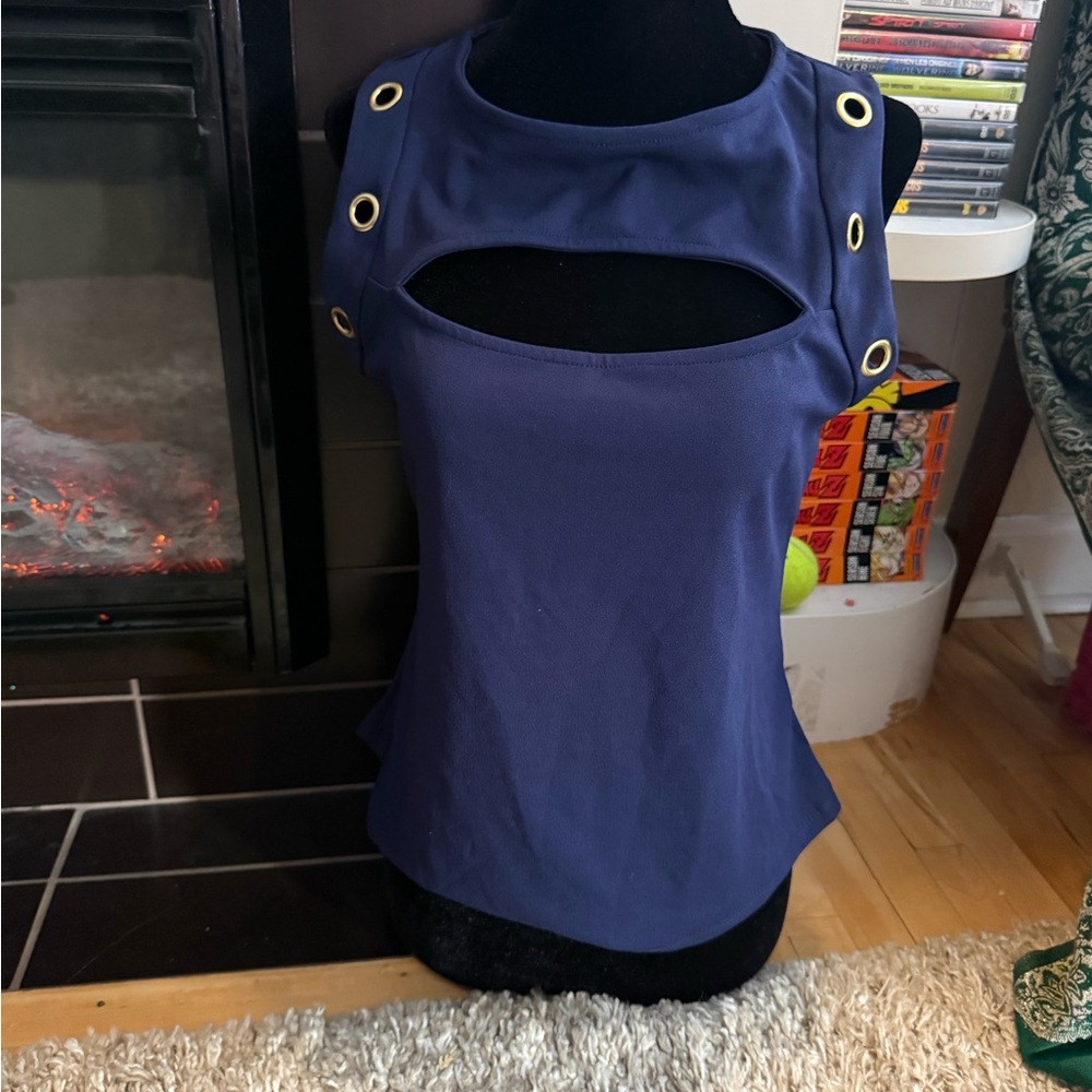 Wrapper Navy Blue Tank Top with Gold Accents